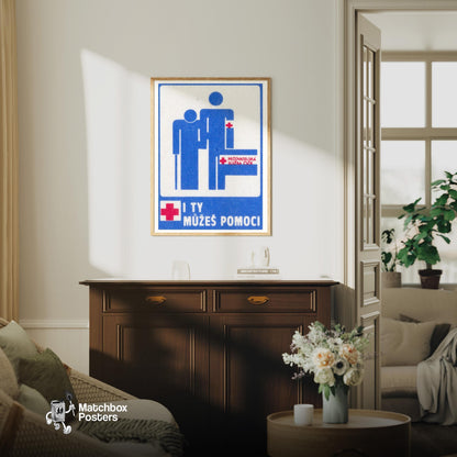 You Can Help - vintage matchbox label print - living room mockup