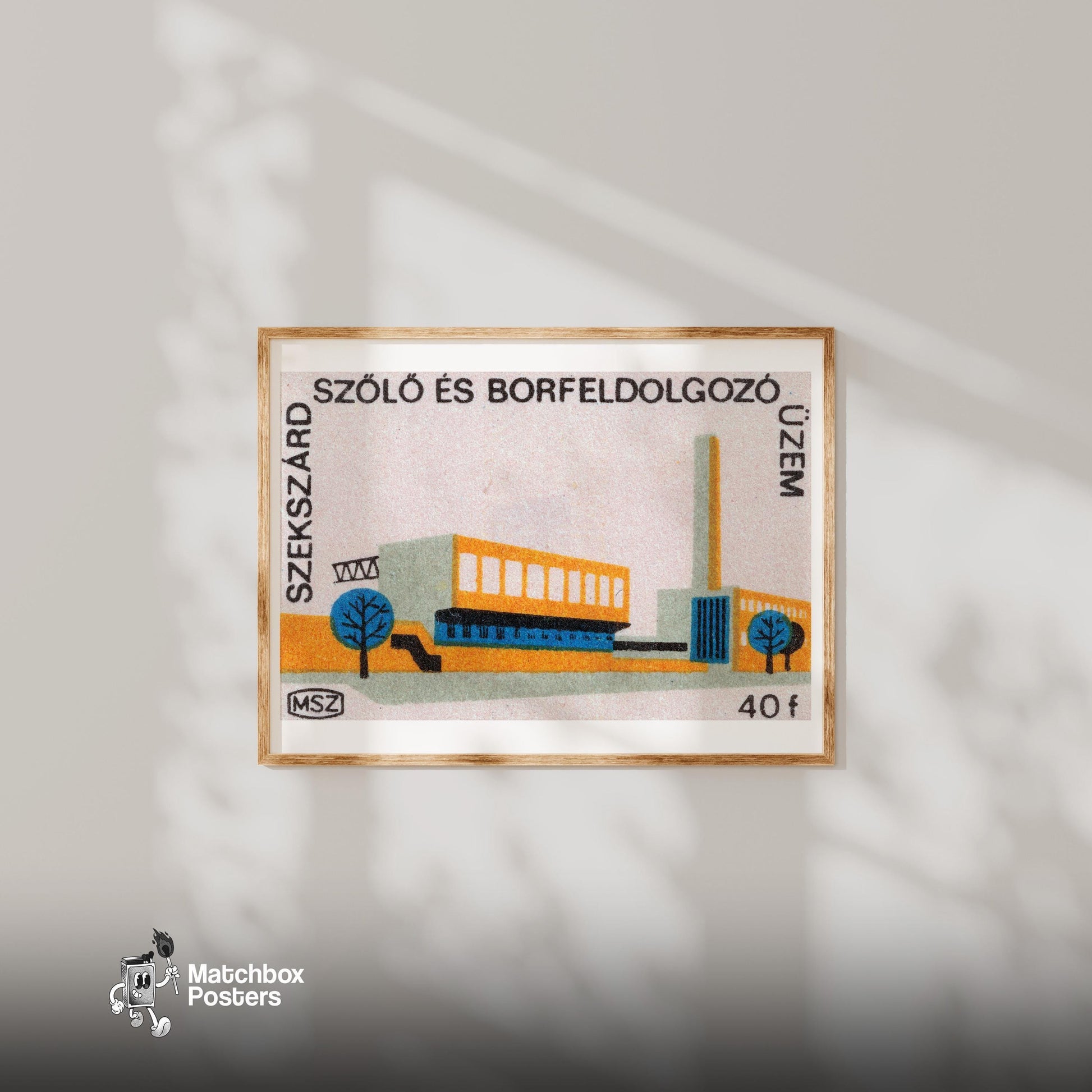 Industrial Building - vintage matchbox label print - bedroom mockup