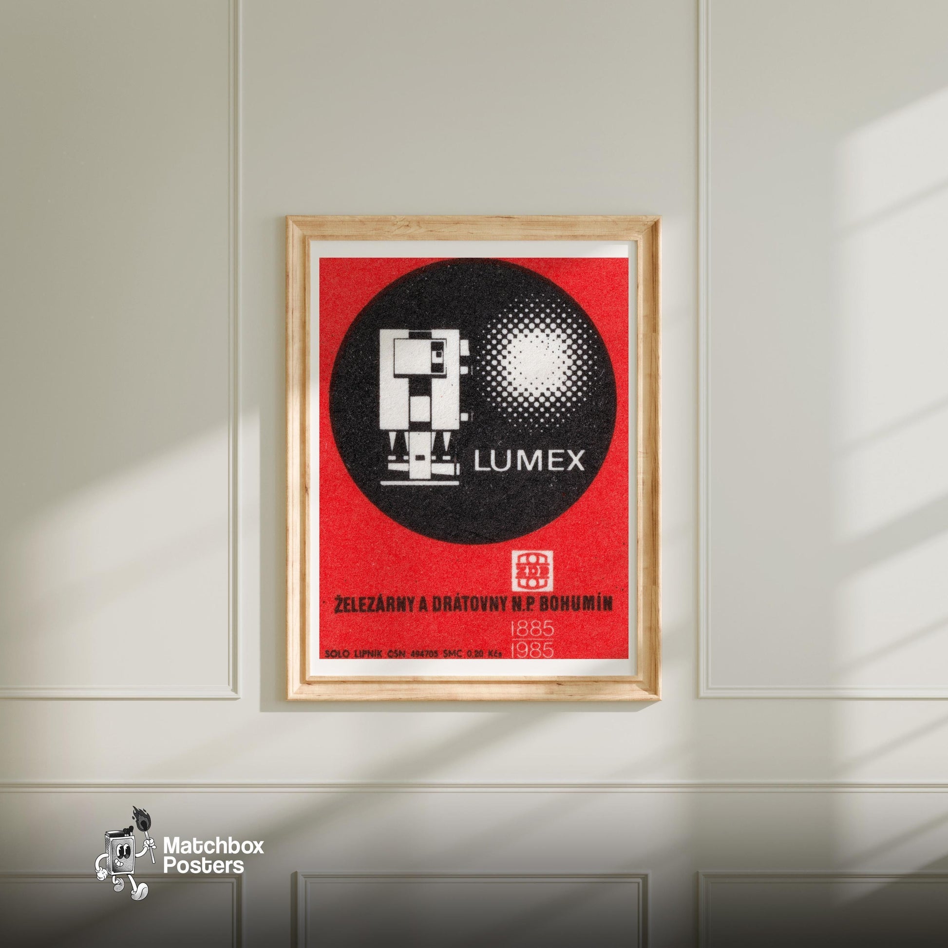 Iron Works Technology - vintage matchbox label print - bedroom mockup