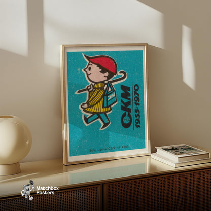 Boy Walking to School - vintage matchbox label print - size comparison