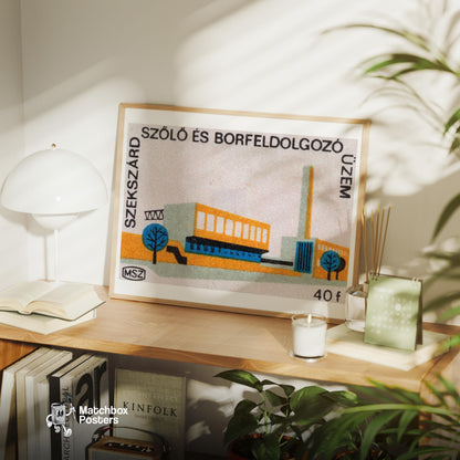 Industrial Building - vintage matchbox label print - office wall
