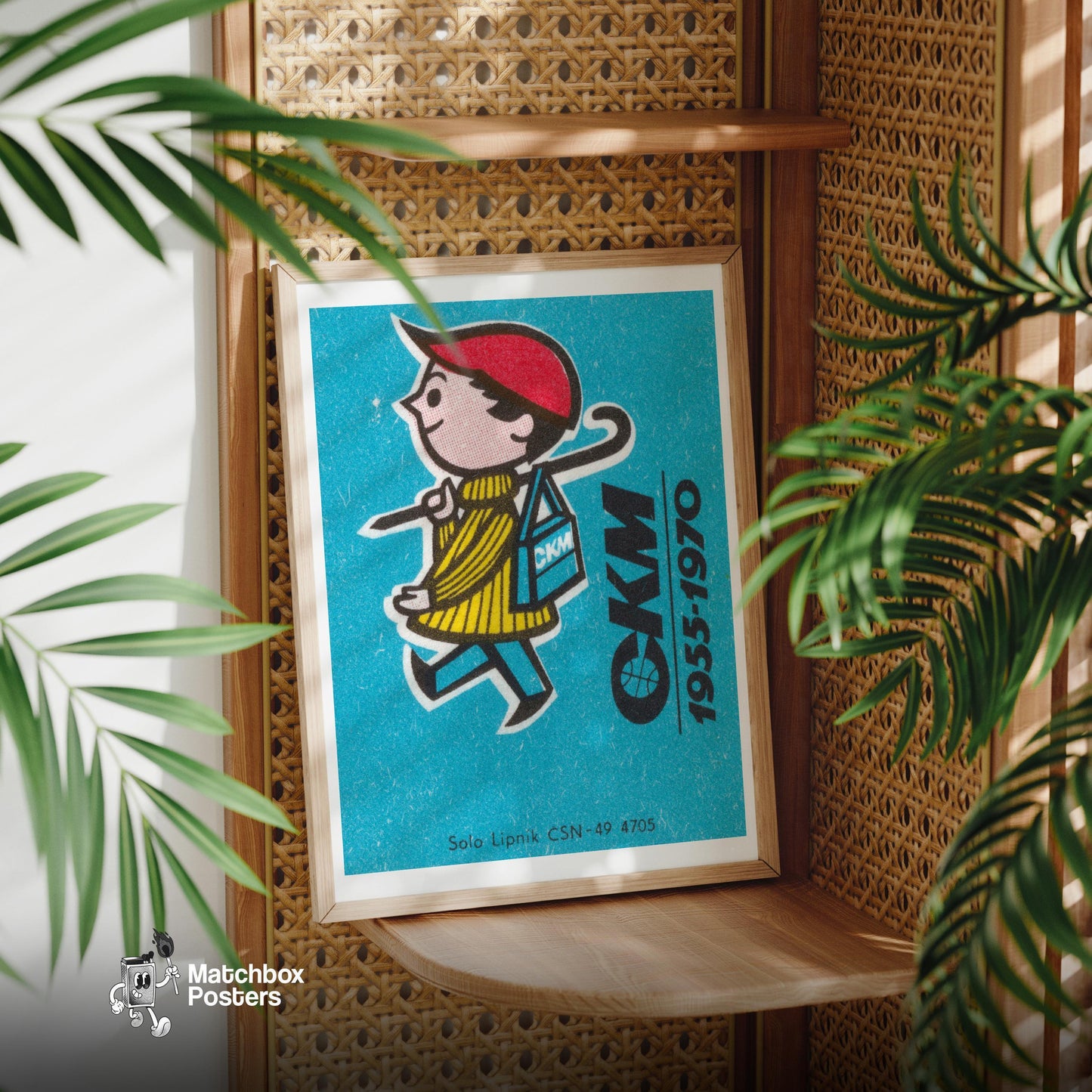 Boy Walking to School - vintage matchbox label print - office wall