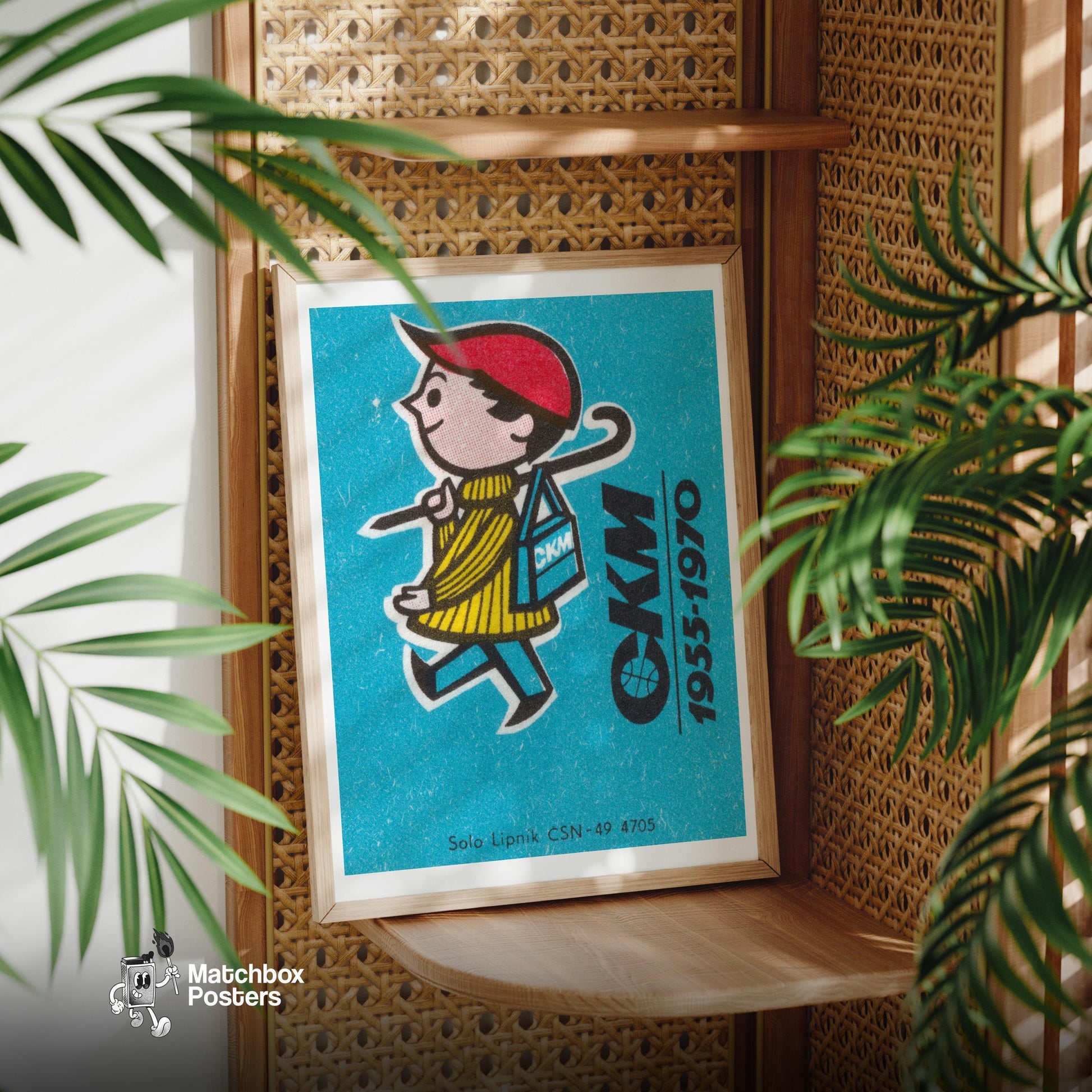Boy Walking to School - vintage matchbox label print - office wall