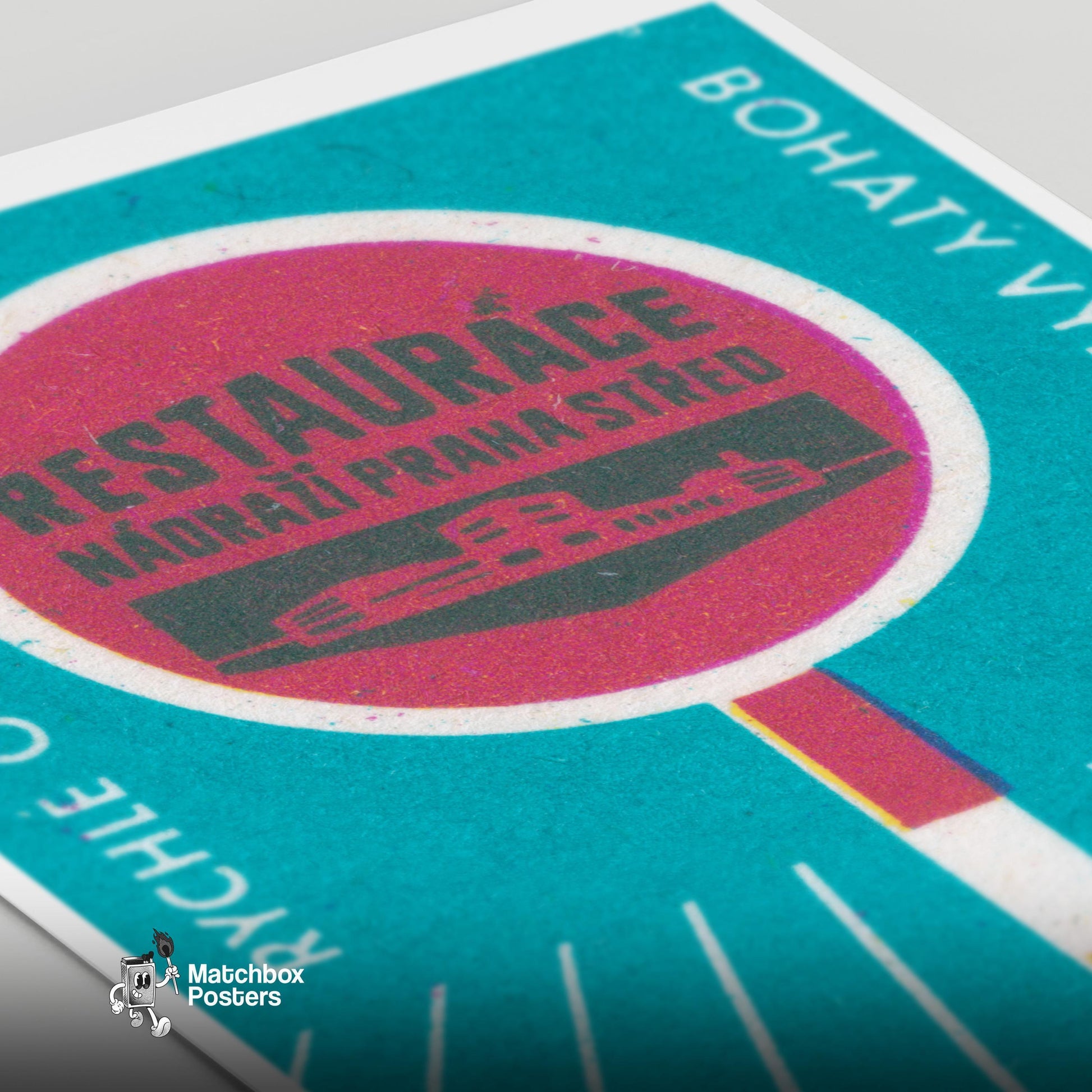 Fast Food Restaurant - vintage matchbox label print - close-up detail
