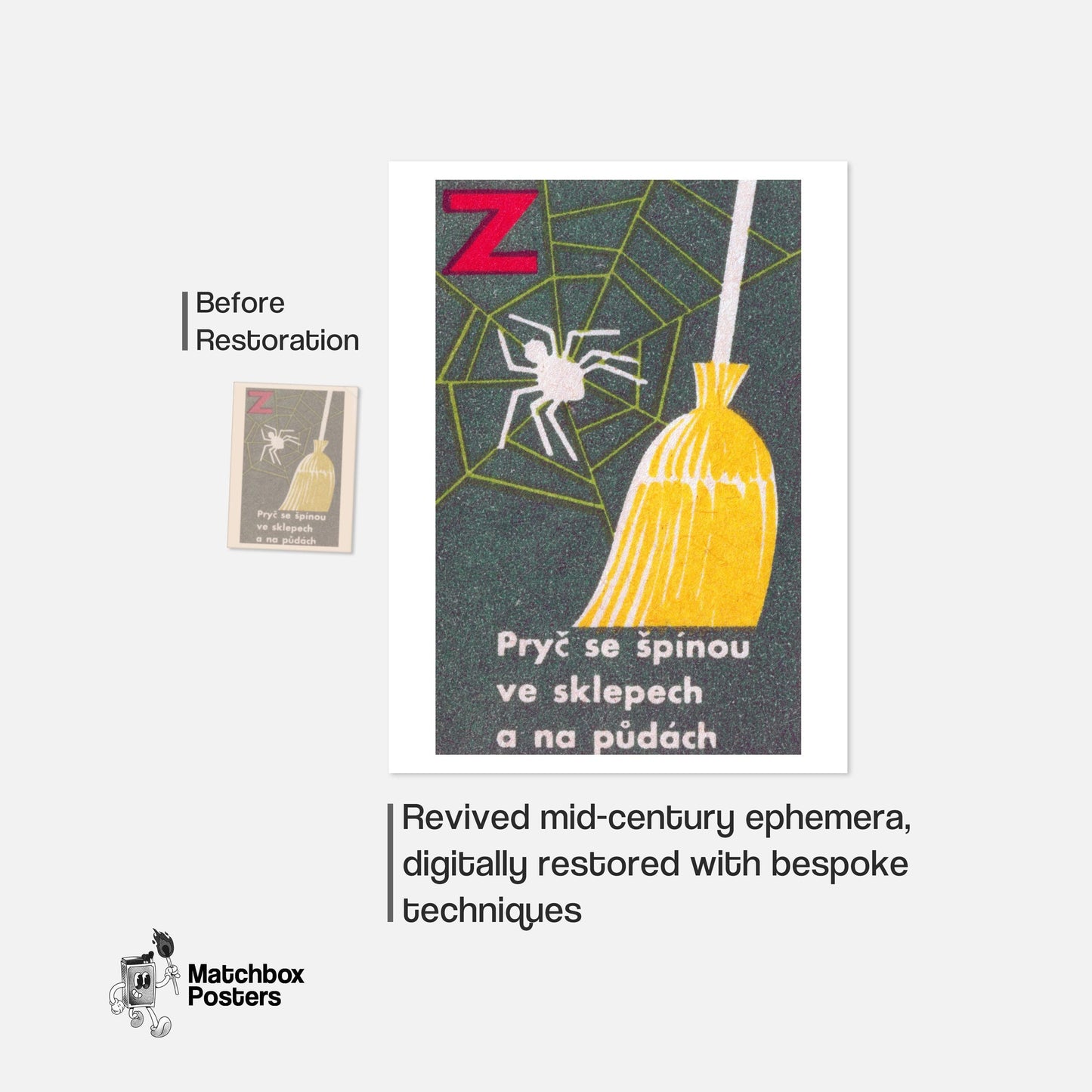 Clean Spiders - vintage matchbox label print - framed wall art preview