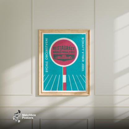 Fast Food Restaurant - vintage matchbox label print - bedroom mockup