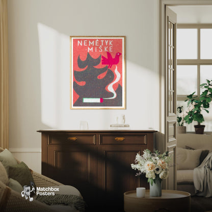 Don't Drop In Forest - vintage matchbox label print - living room mockup