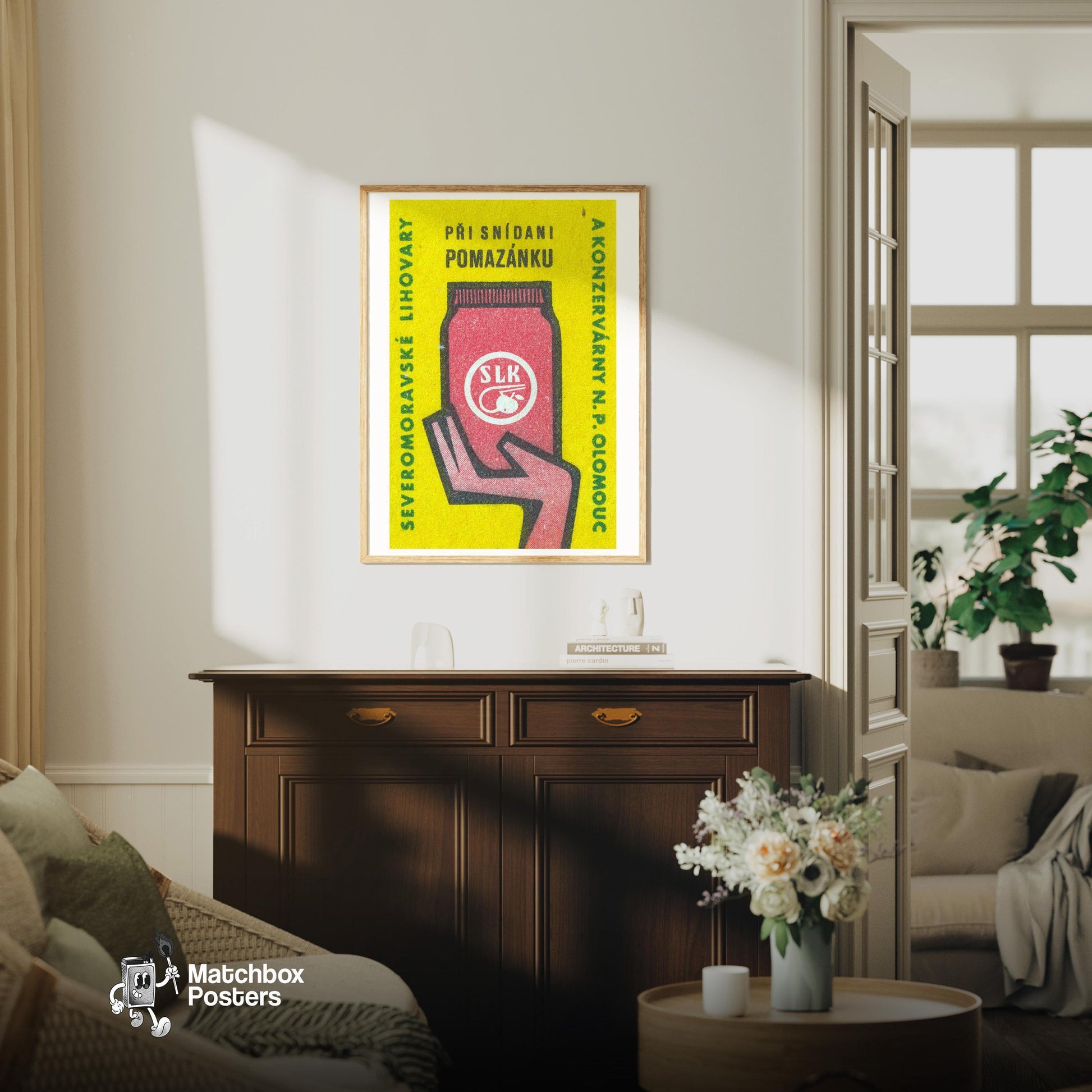 Red Jar: Vintage Czech - vintage matchbox label print - living room mockup