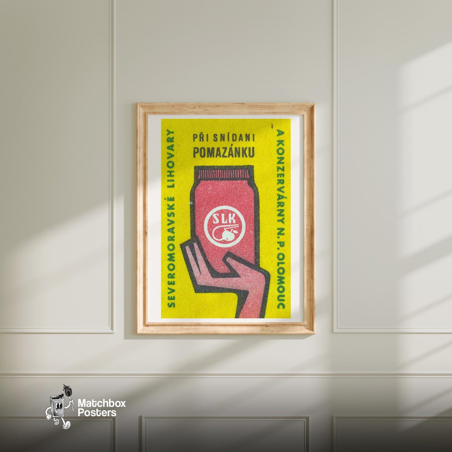 Red Jar: Vintage Czech - vintage matchbox label print - bedroom mockup