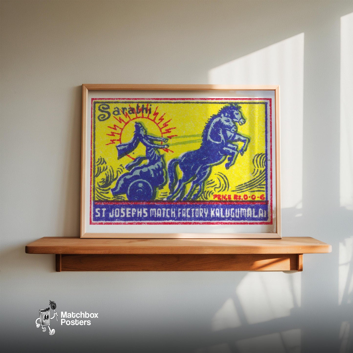 Goddess on Chariot - vintage matchbox label print - size comparison