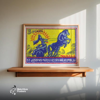 Goddess on Chariot - vintage matchbox label print - size comparison