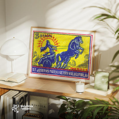 Goddess on Chariot - vintage matchbox label print - office wall