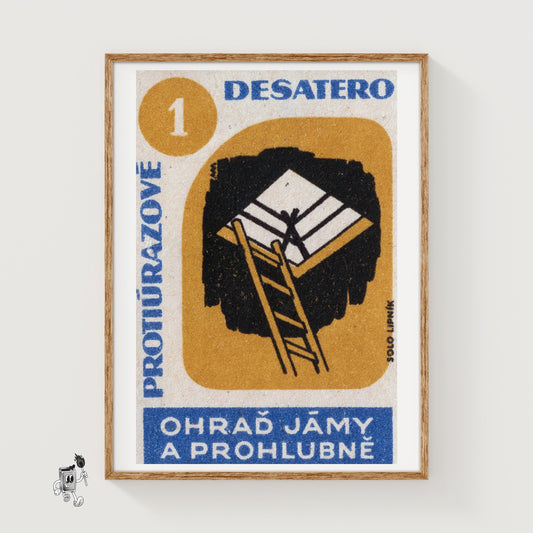 Beware Deep Pits - vintage matchbox label print