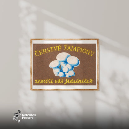 Mushrooms - vintage matchbox label print - bedroom mockup