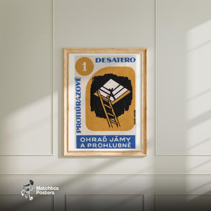 Beware Deep Pits - vintage matchbox label print - bedroom mockup