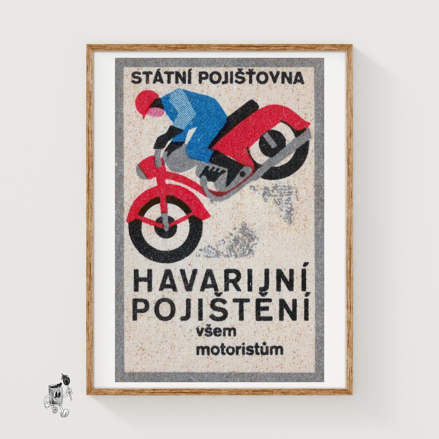 Motrocycle Crash - vintage matchbox label print