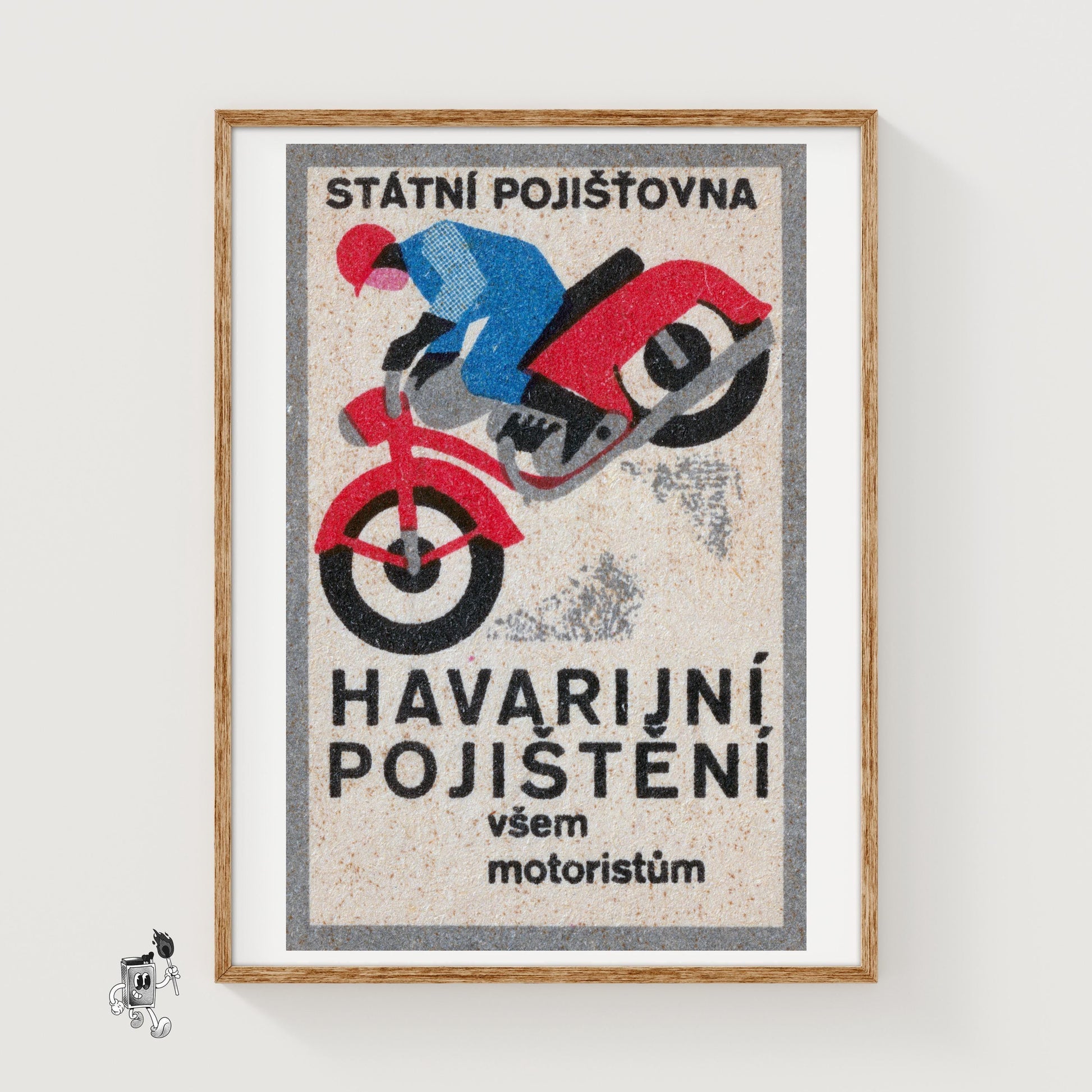 Motrocycle Crash - vintage matchbox label print