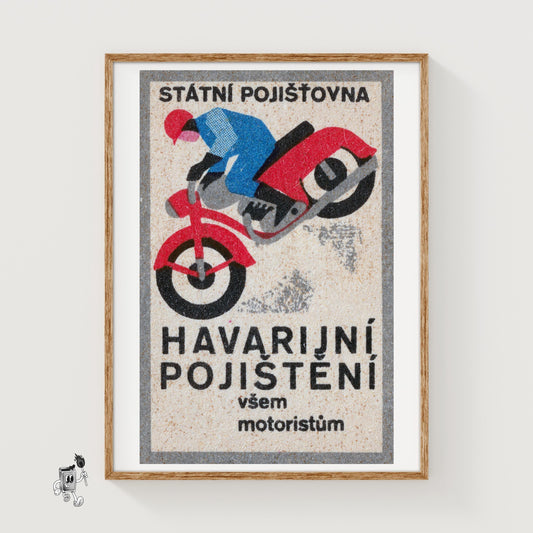Motrocycle Crash - vintage matchbox label print
