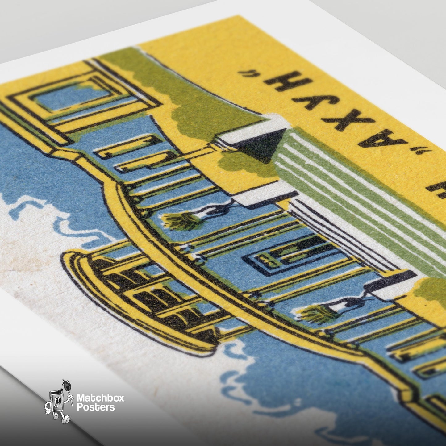 Roman Style Building - vintage matchbox label print - close-up detail