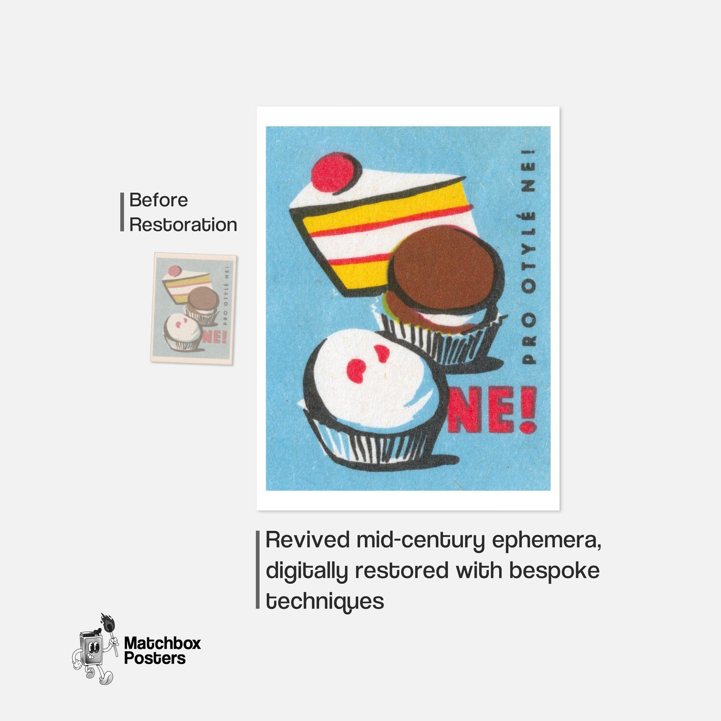 Cake and Cupcakes - vintage matchbox label print - framed wall art preview