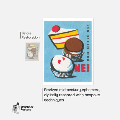 Cake and Cupcakes - vintage matchbox label print - framed wall art preview