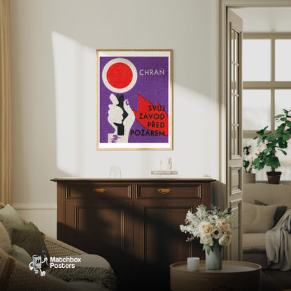 Hand Holding Torch - vintage matchbox label print - living room mockup