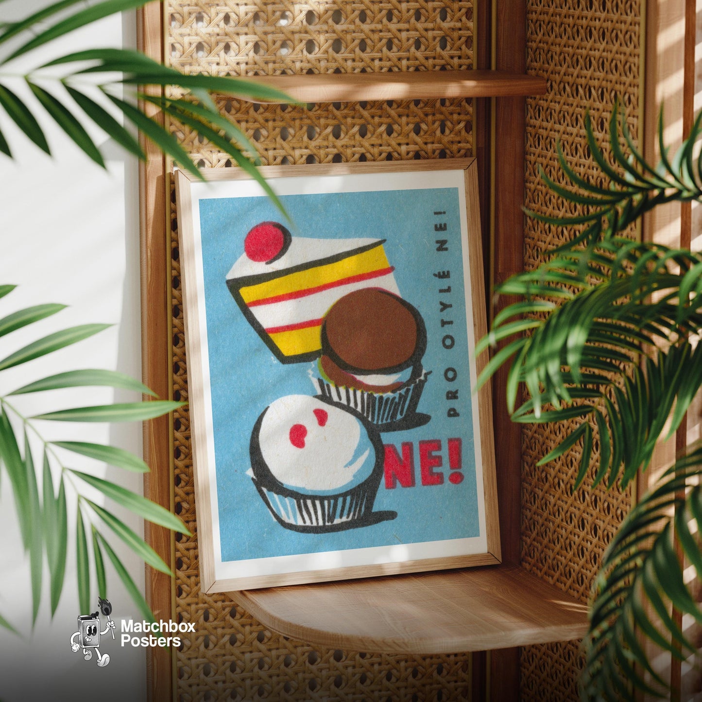 Cake and Cupcakes - vintage matchbox label print - office wall