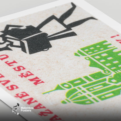 Help the City! - vintage matchbox label print - close-up detail