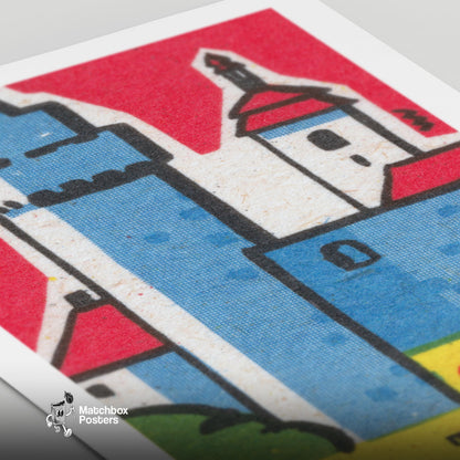 Strakonic Town 600 Years Old - vintage matchbox label print - close-up detail