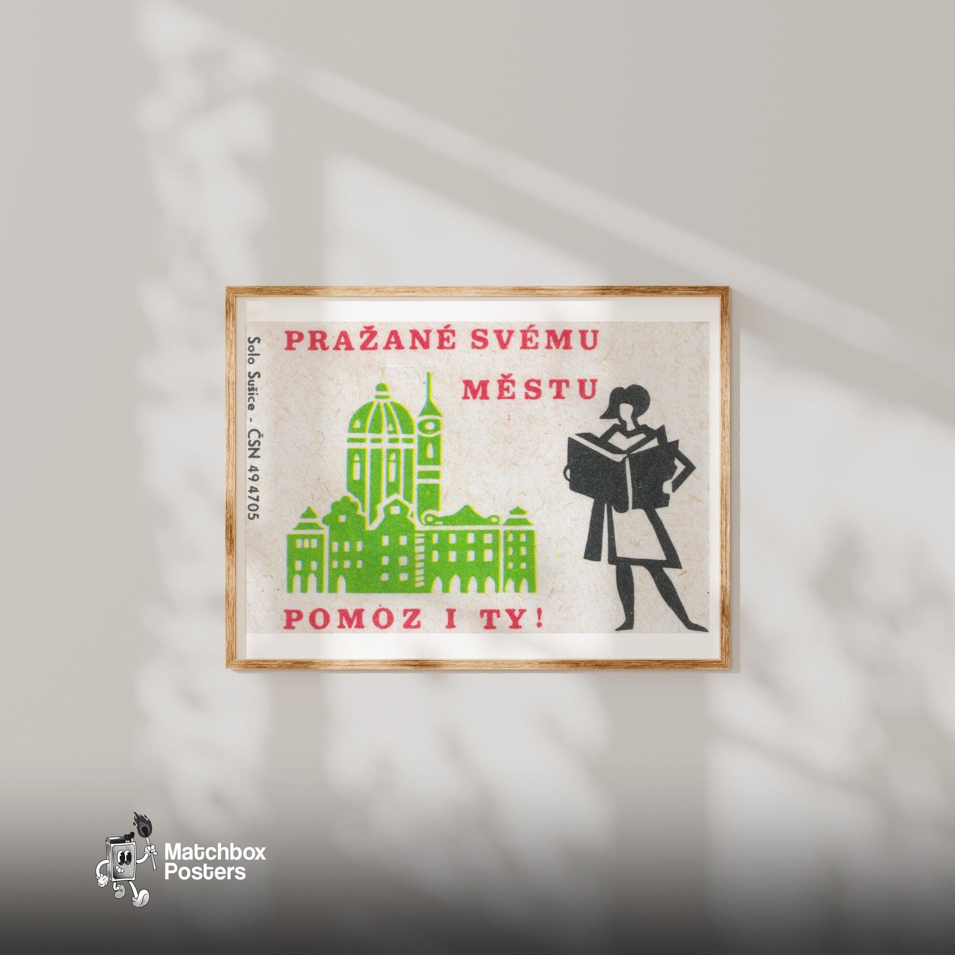 Help the City! - vintage matchbox label print - bedroom mockup