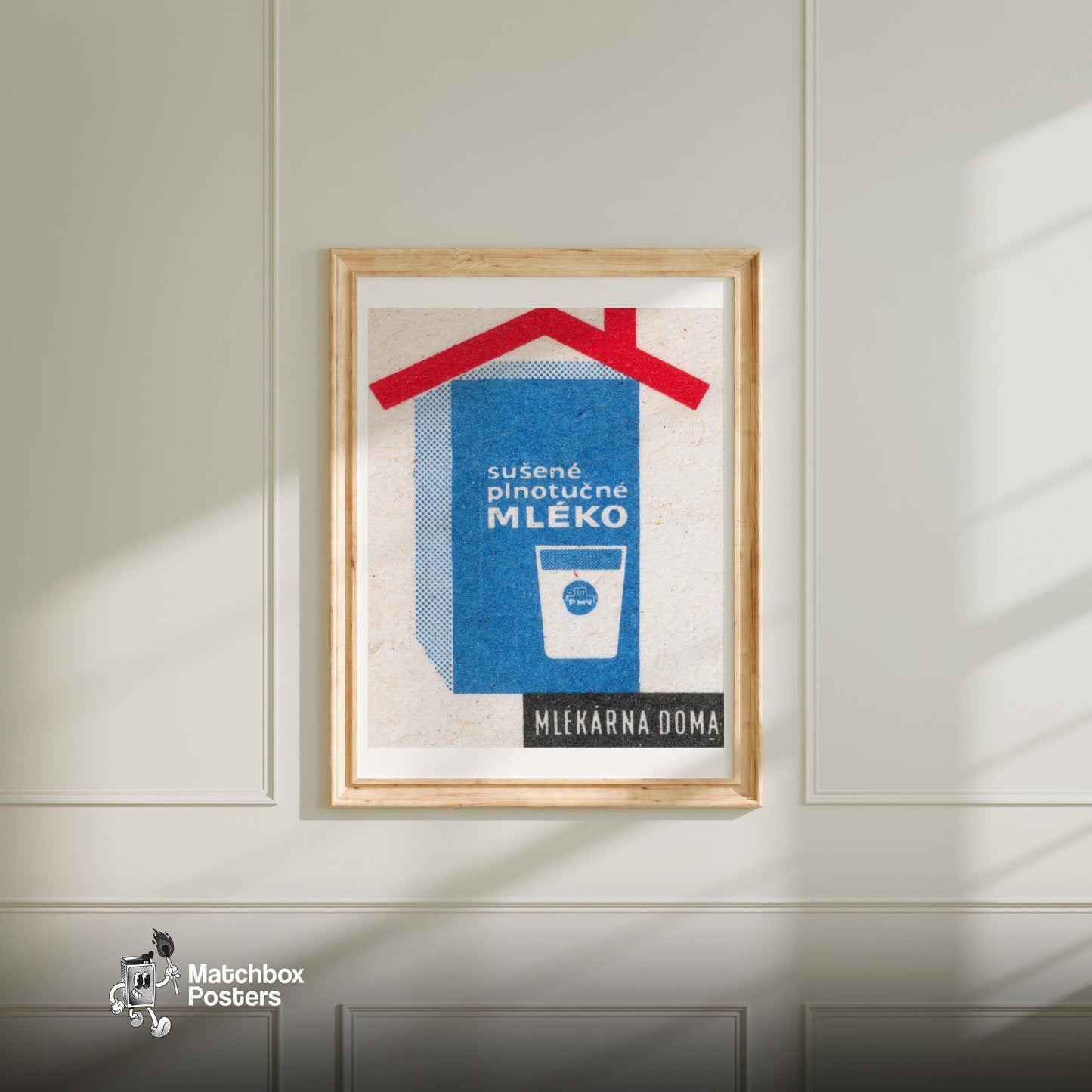 Glass Of Milk - vintage matchbox label print - bedroom mockup