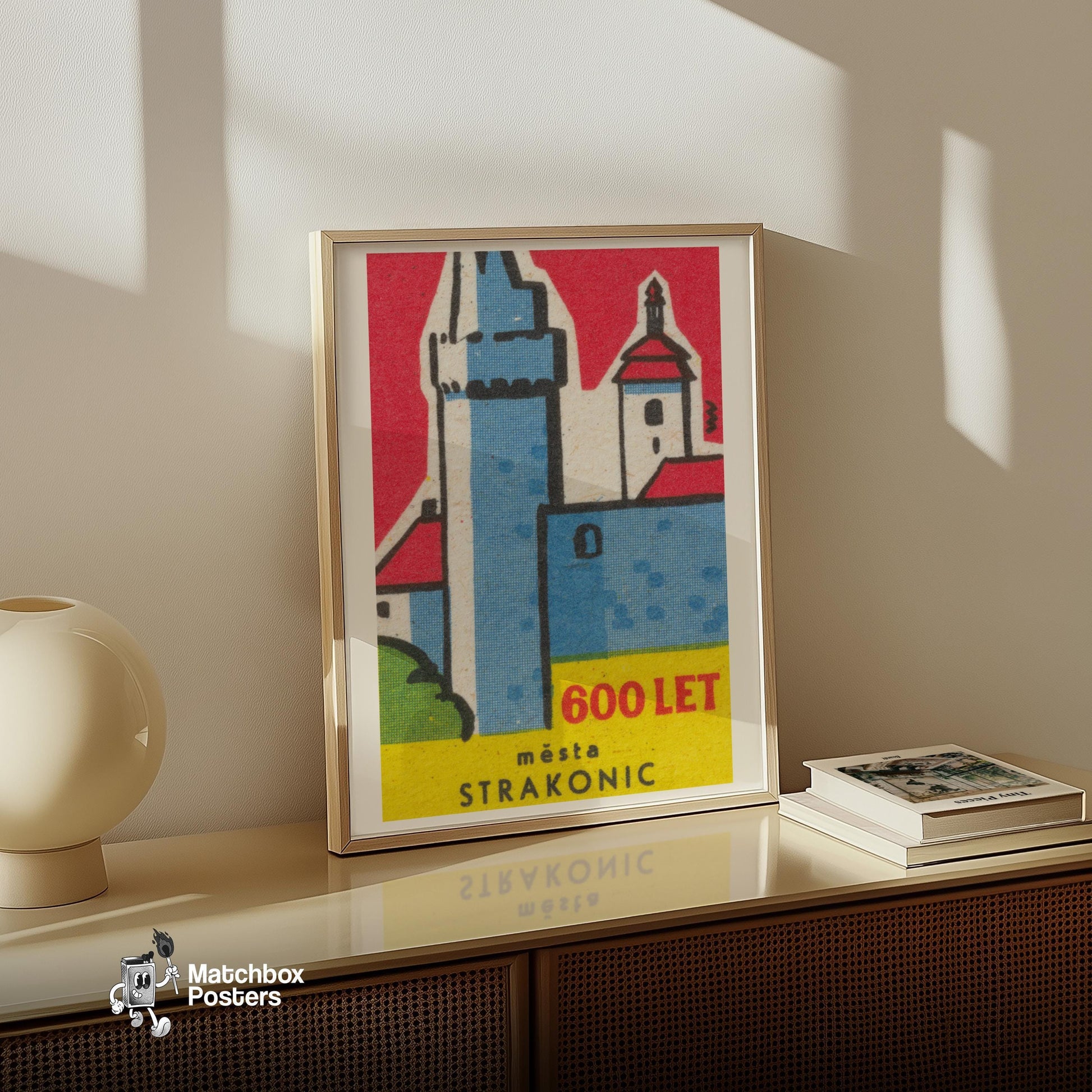 Strakonic Town 600 Years Old - vintage matchbox label print - size comparison