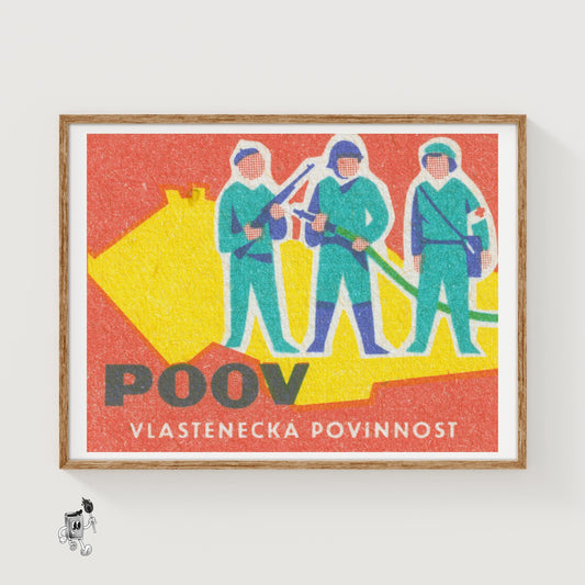 Three Soldiers - vintage matchbox label print