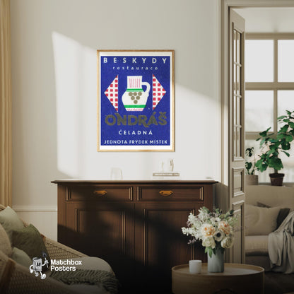 Decorative Jug - vintage matchbox label print - living room mockup