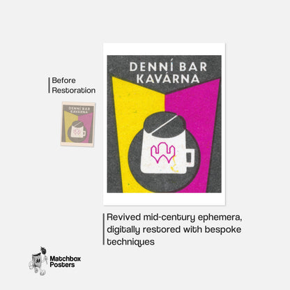 Denni Bar - vintage matchbox label print - framed wall art preview