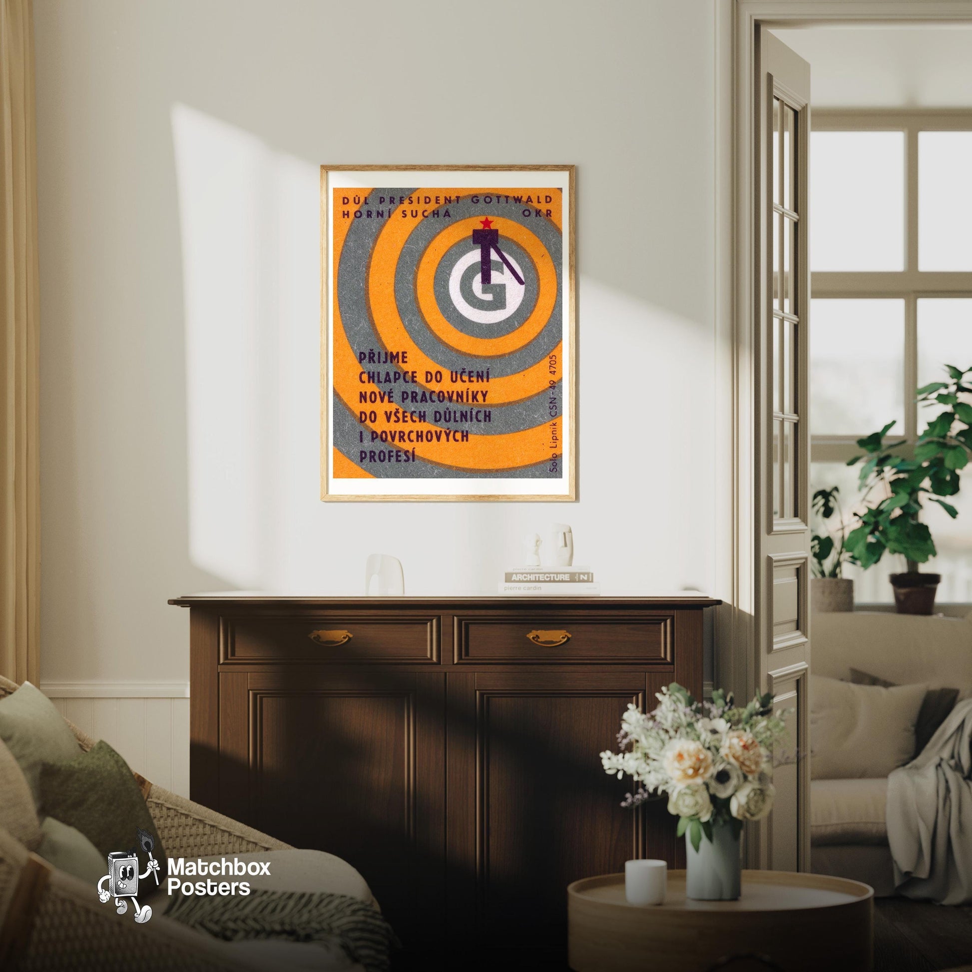 Recruit Boys For Apprenticeships - vintage matchbox label print - living room mockup