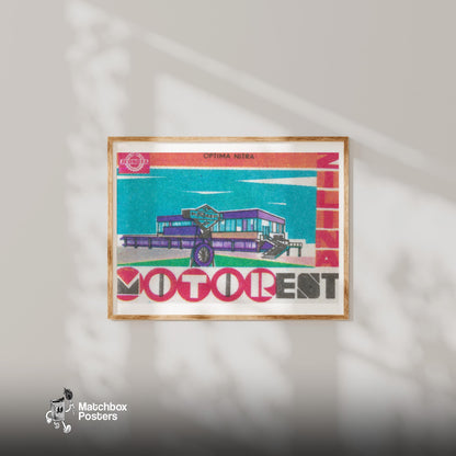 Purple Hotel - vintage matchbox label print - bedroom mockup