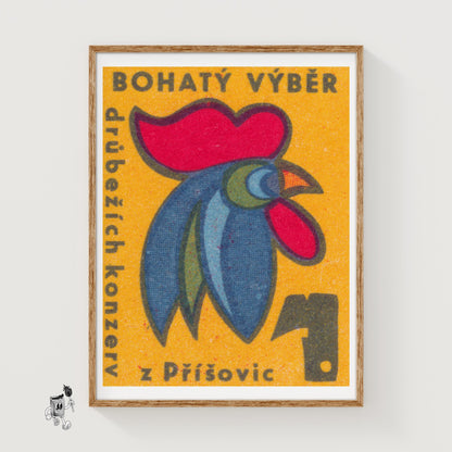 Rooster Head - vintage matchbox label print