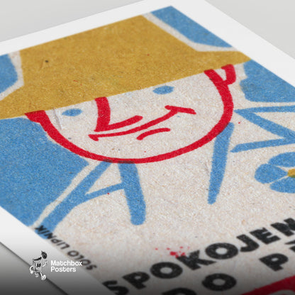 Man with Hat - vintage matchbox label print - close-up detail
