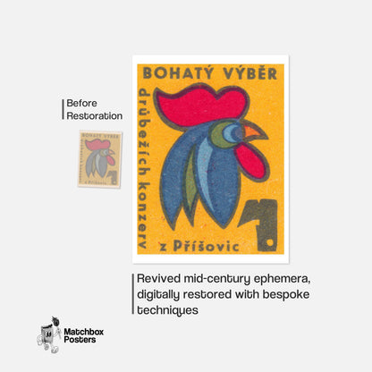 Rooster Head - vintage matchbox label print - framed wall art preview