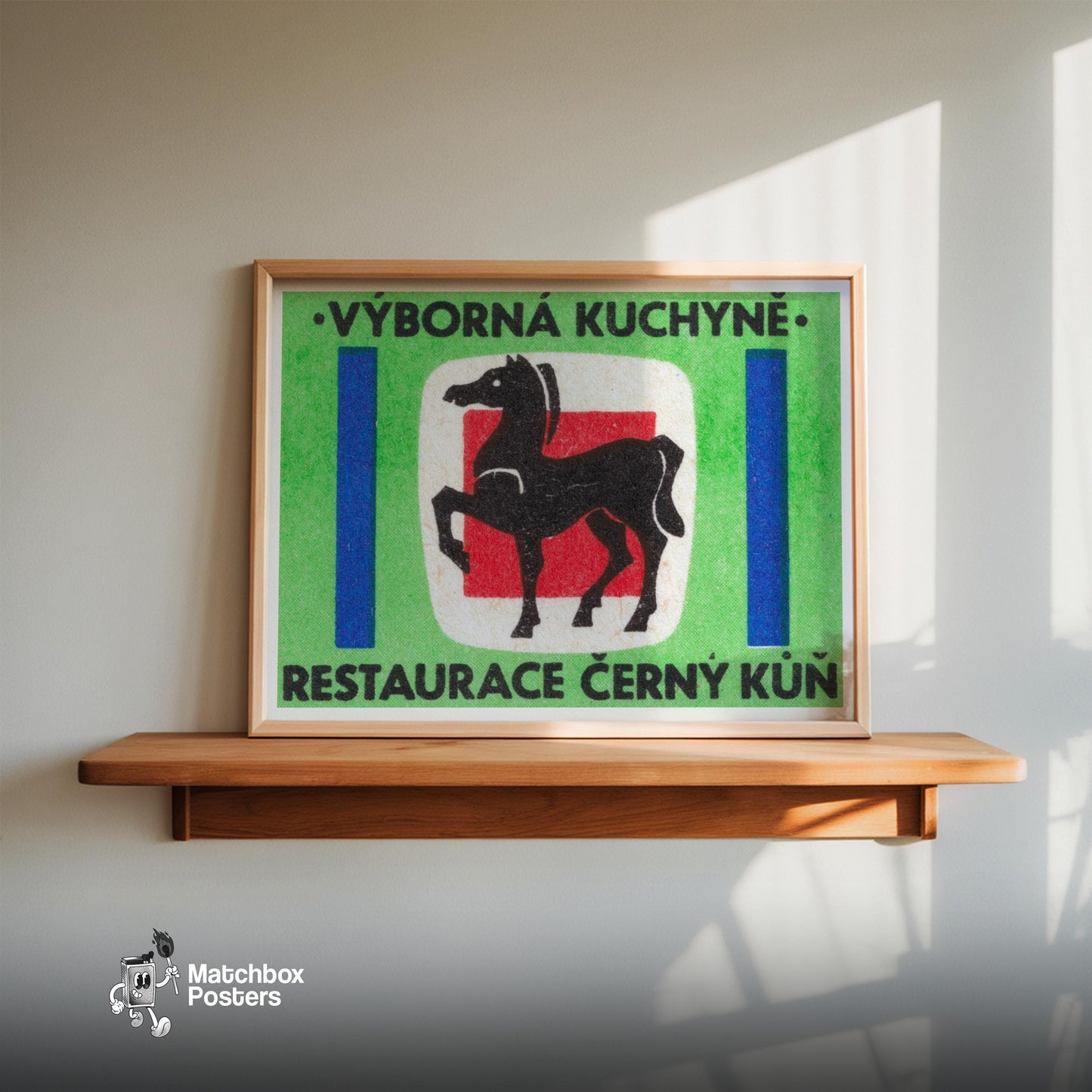 Black Horse - vintage matchbox label print - size comparison