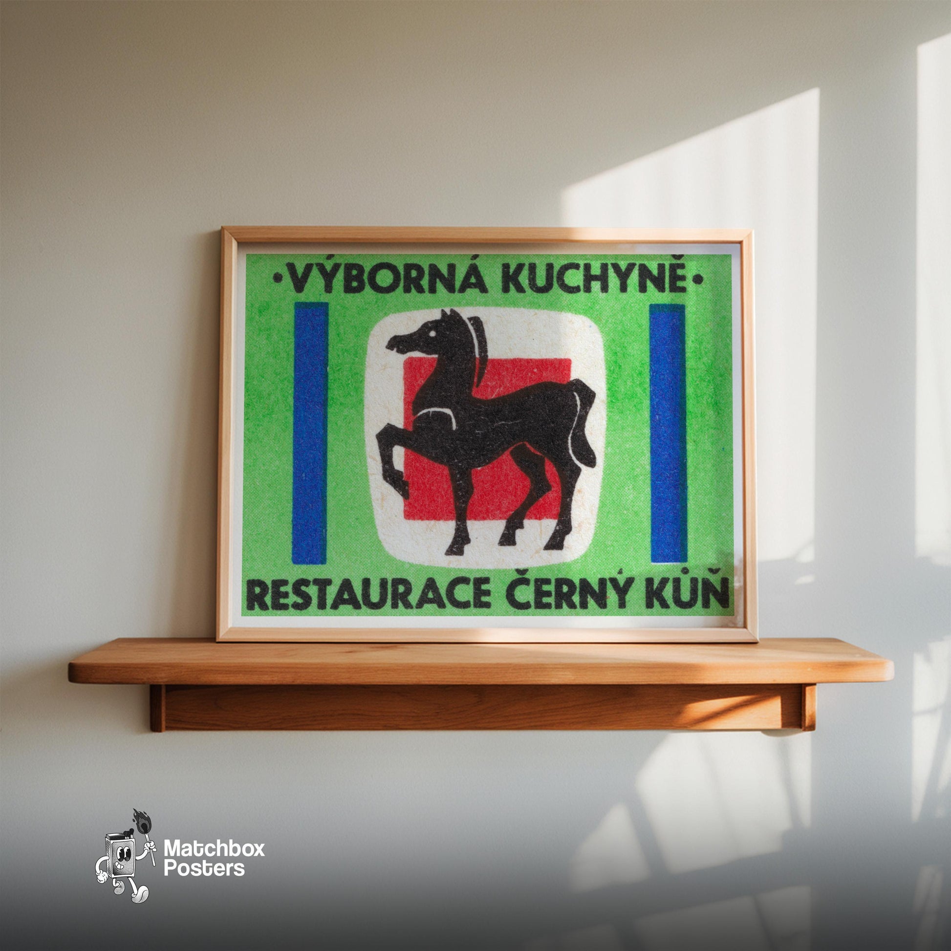 Black Horse - vintage matchbox label print - size comparison