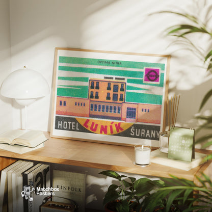 Hotel Lunik - vintage matchbox label print - office wall