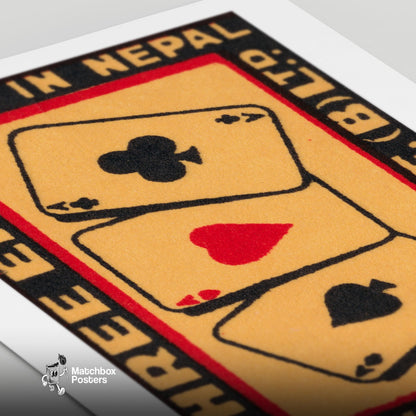 Three Cards - vintage matchbox label print - close-up detail