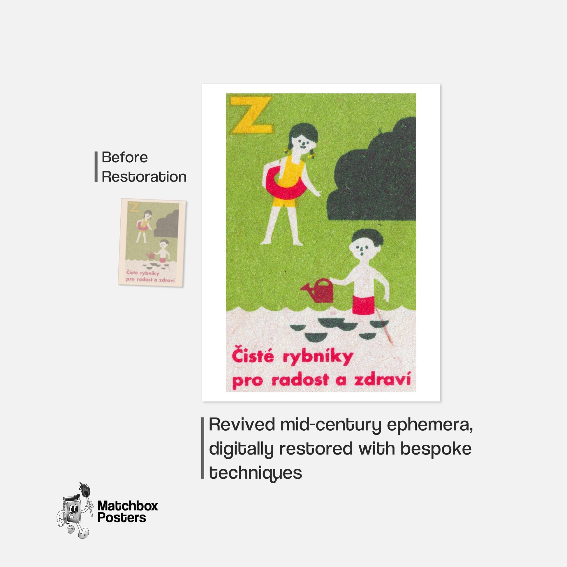 Children Playing - vintage matchbox label print - framed wall art preview
