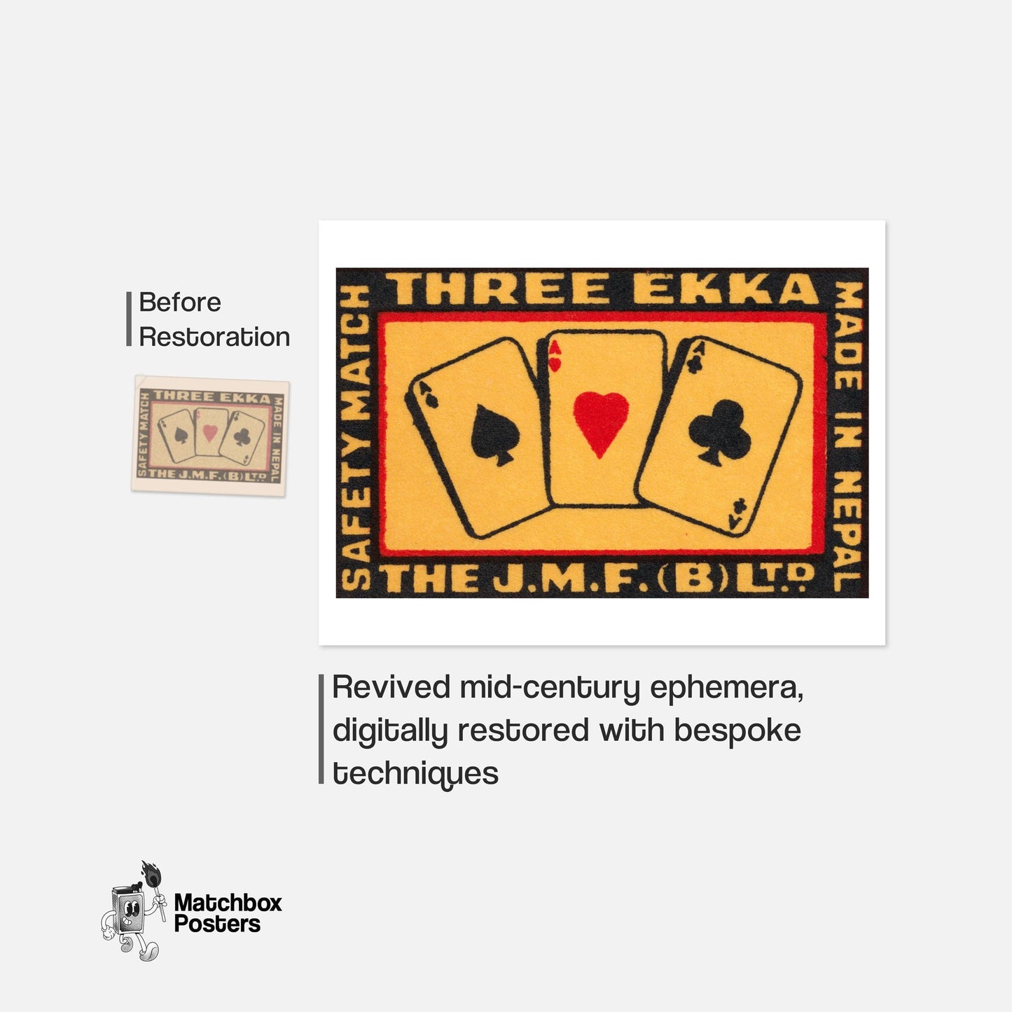 Three Cards - vintage matchbox label print - framed wall art preview