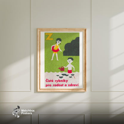 Children Playing - vintage matchbox label print - bedroom mockup