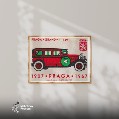 Long Red Car - vintage matchbox label print - bedroom mockup