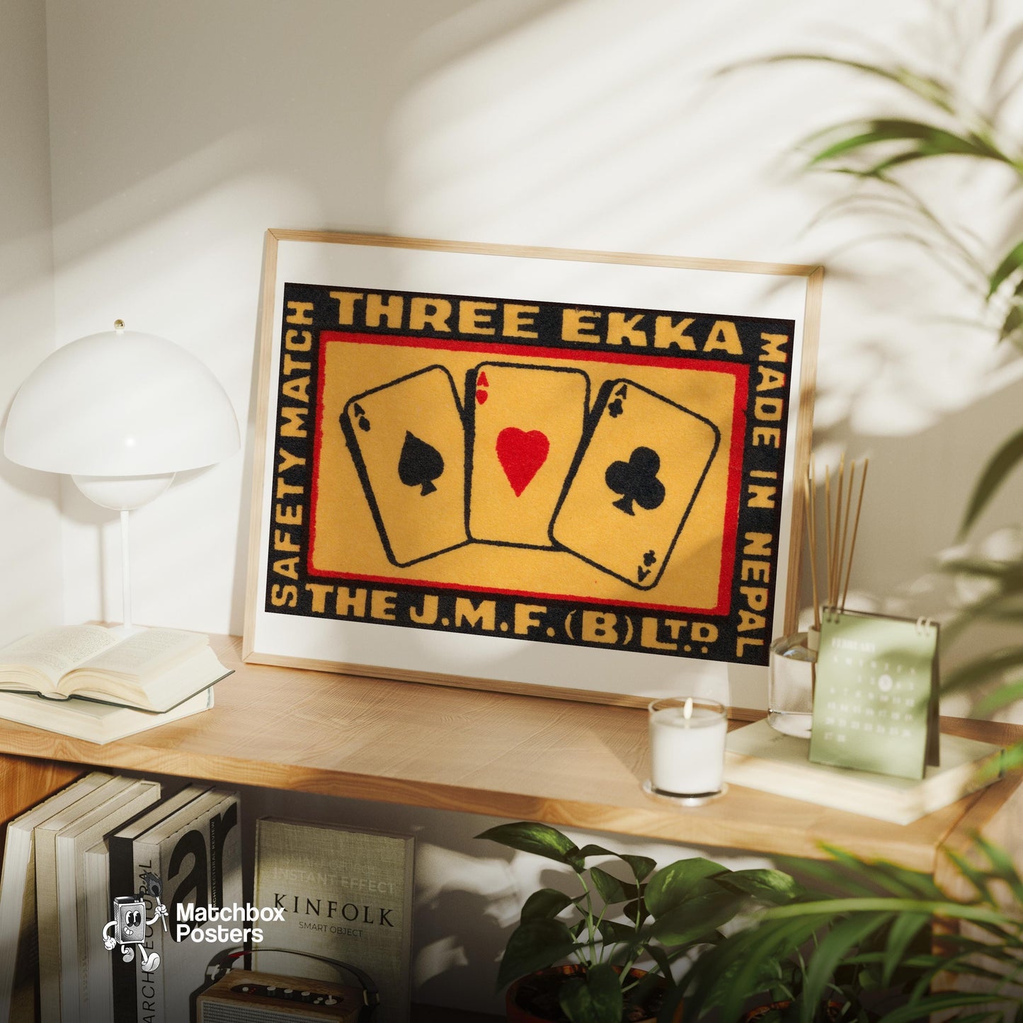 Three Cards - vintage matchbox label print - office wall