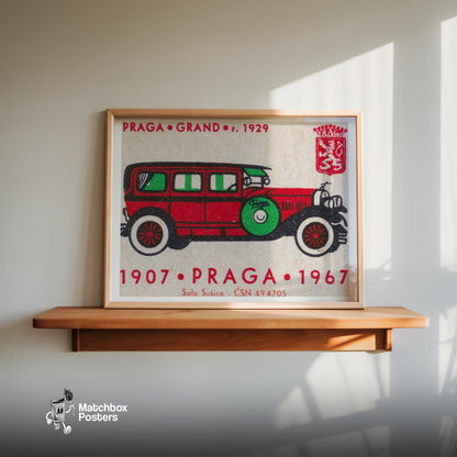 Long Red Car - vintage matchbox label print - size comparison